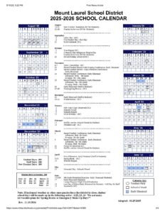 MOUNT LAUREL SCHOOLS CALENDAR