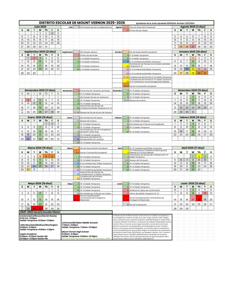 Mount Vernon School District Calendar