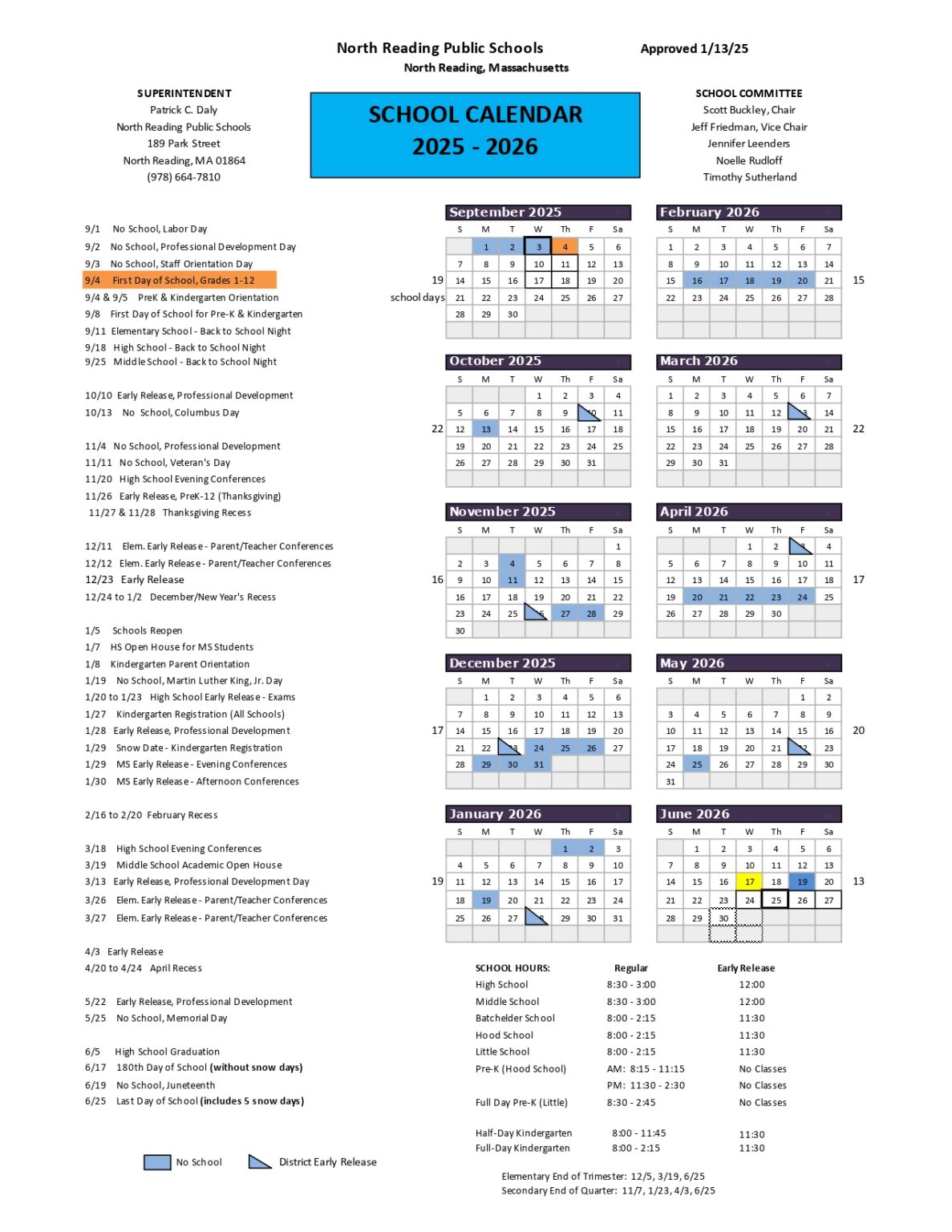 North Reading Public Schools Calendar 2526 Revised [pdf] EduCounty