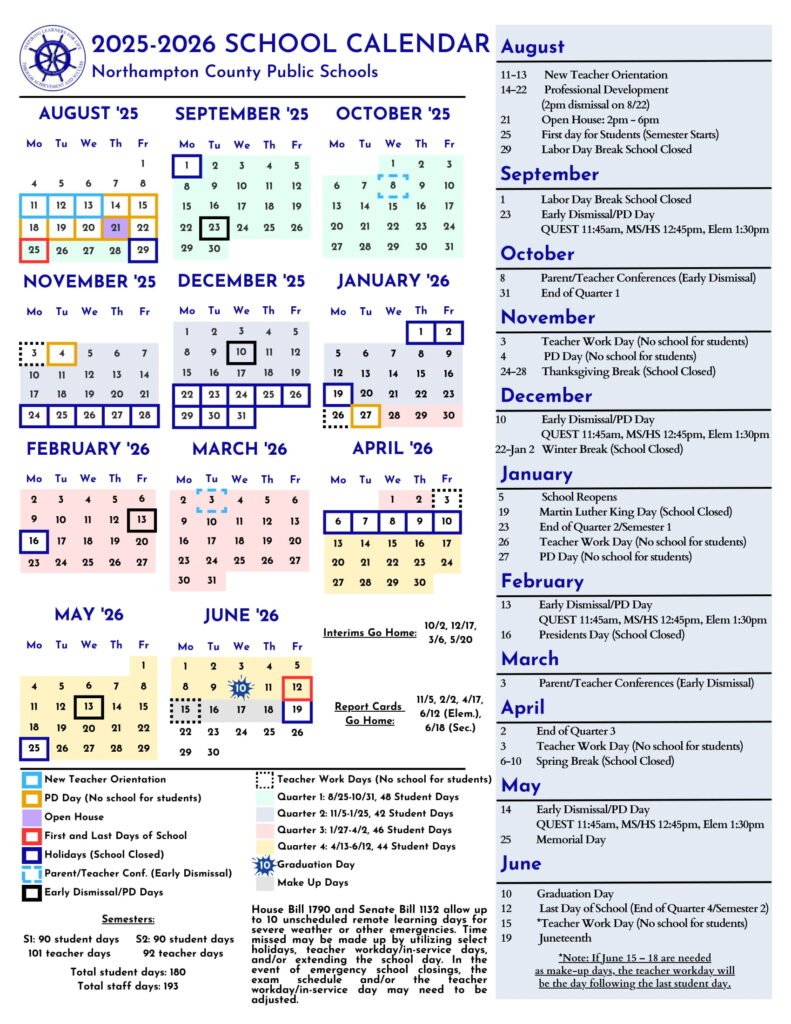 Northampton County Public Schools Calendar Calendar 25 26 Revised PDF Northampton County Public Schools Calendar Calendar 25 26 Revised PDF