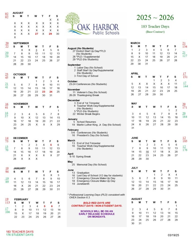 OAK HARBOR PUBLIC SCHOOLS CALENDAR