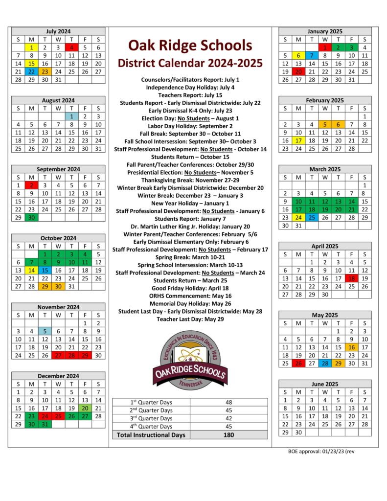 Oak Ridge Schools tn school Calendar