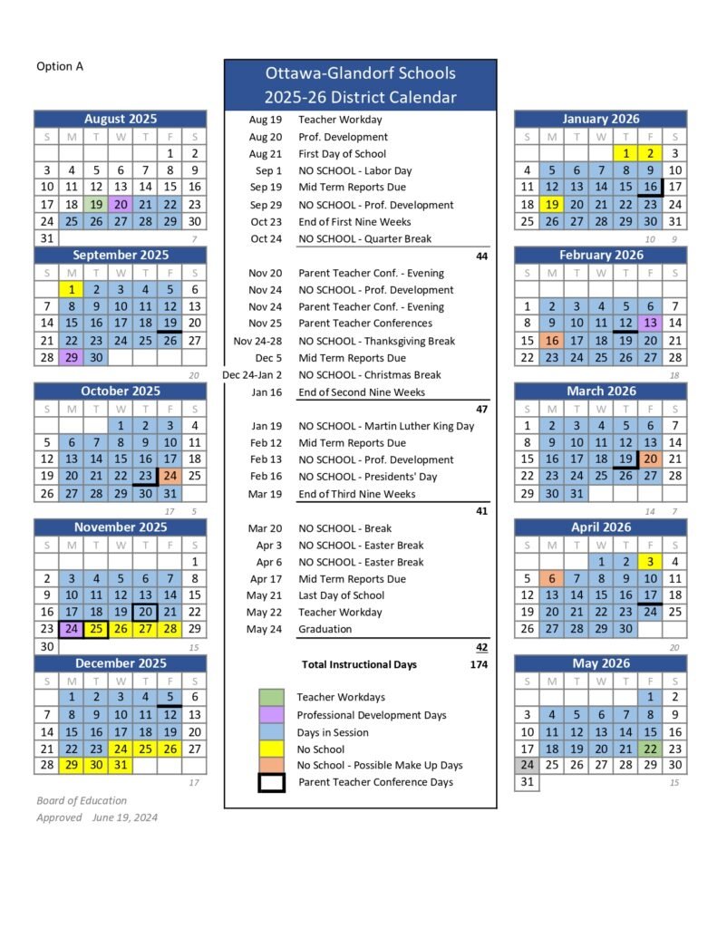 Ottawa-Glandorf Schools calendar