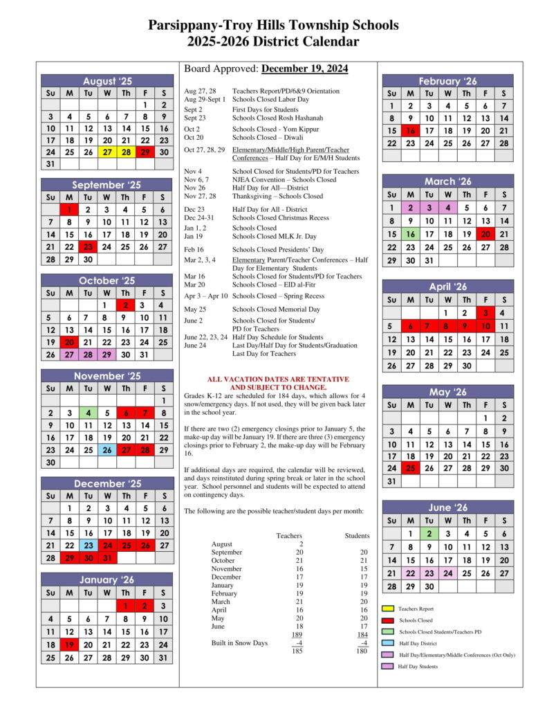 Parsippany High School Calendar 2526 Revised [PDF] EduCounty