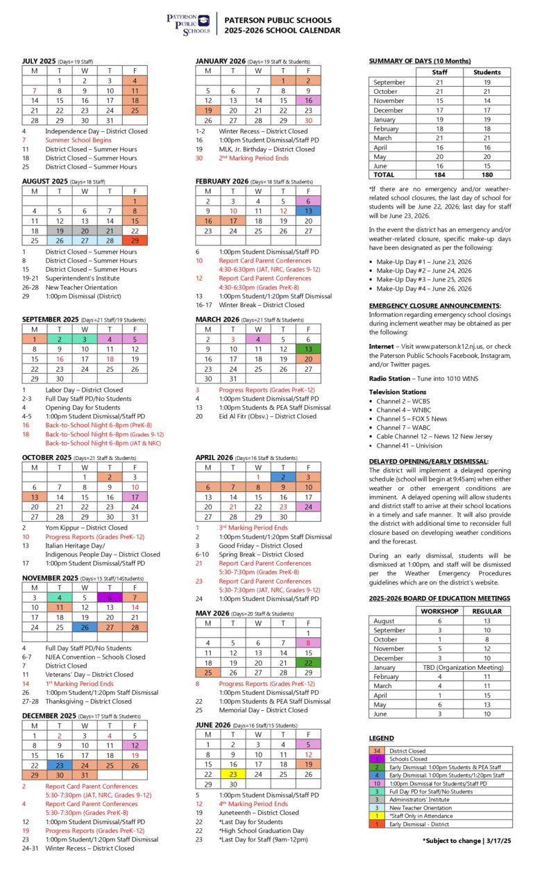 Paterson Public Schools Calendar 25-26 Revised [PDF] - EduCounty