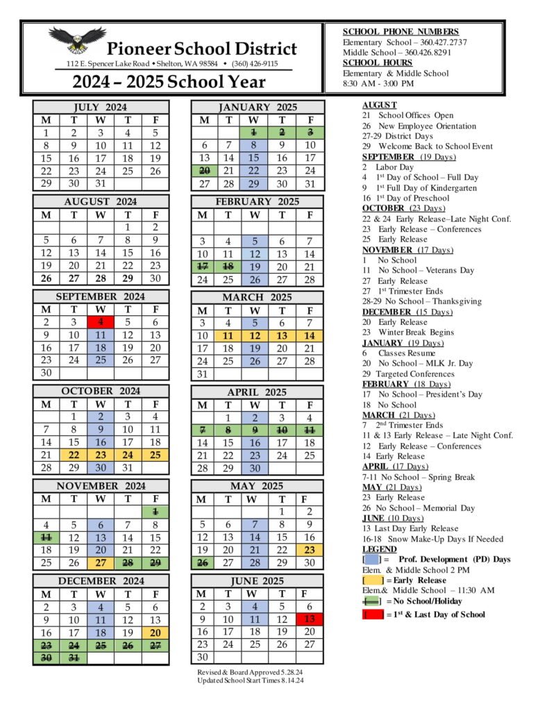 Pioneer School District CALENDAR