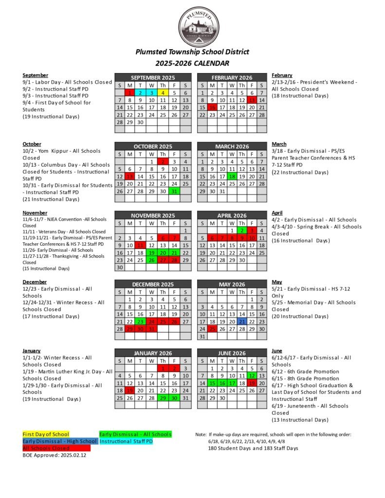 PLUMSTED TOWNSHIP SCHOOL DISTRICT CALENDAR