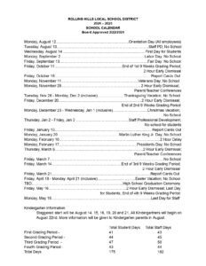 rolling hill local schools calendar