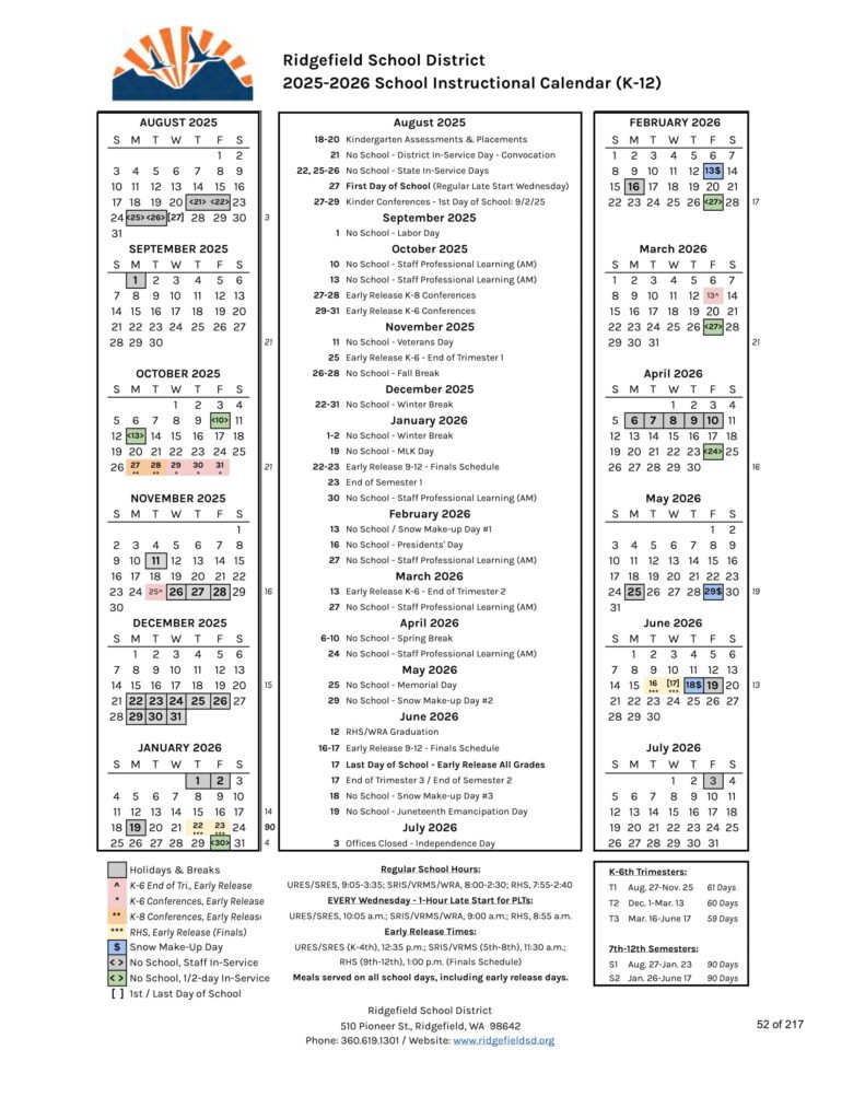 Ridgefield School District calendar