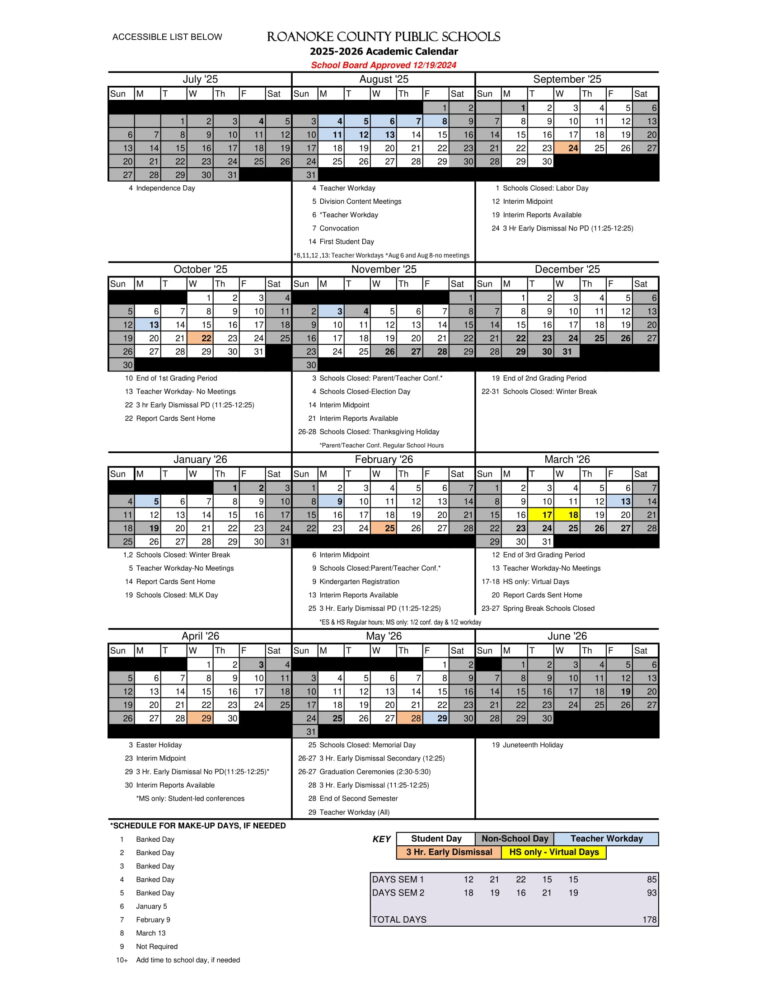 Roanoke County Public Schools Calendar 2526 Revised [PDF] EduCounty