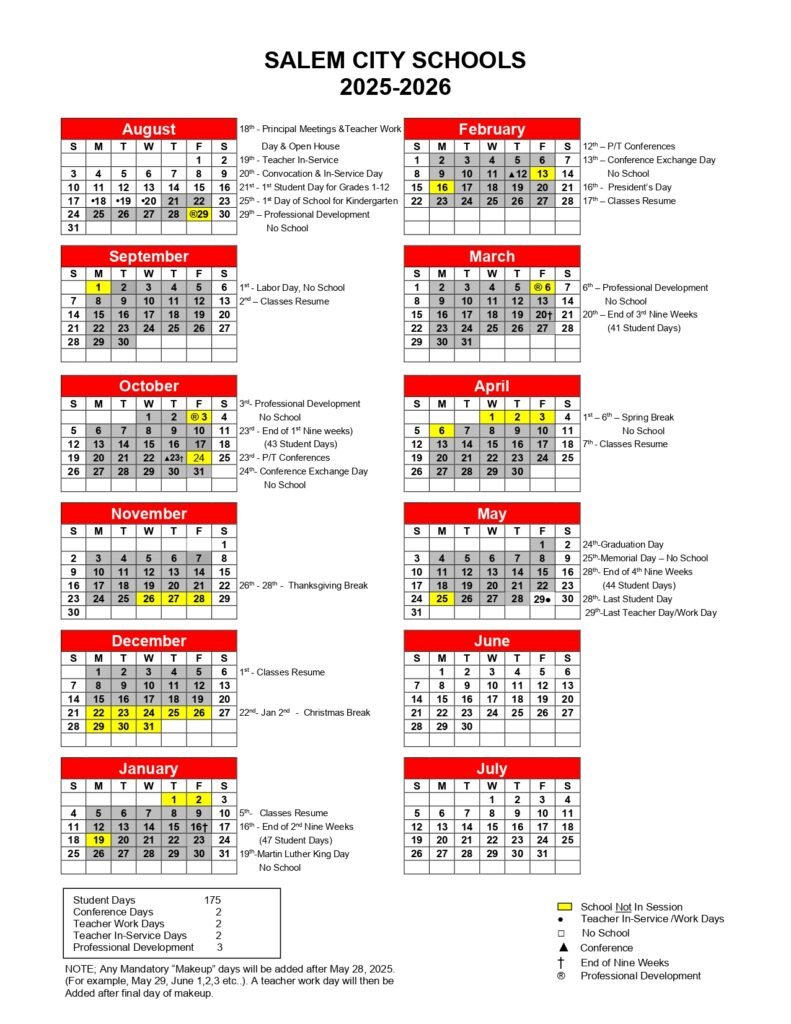 SALEM CITY SCHOOLS calendar 25-26 revised