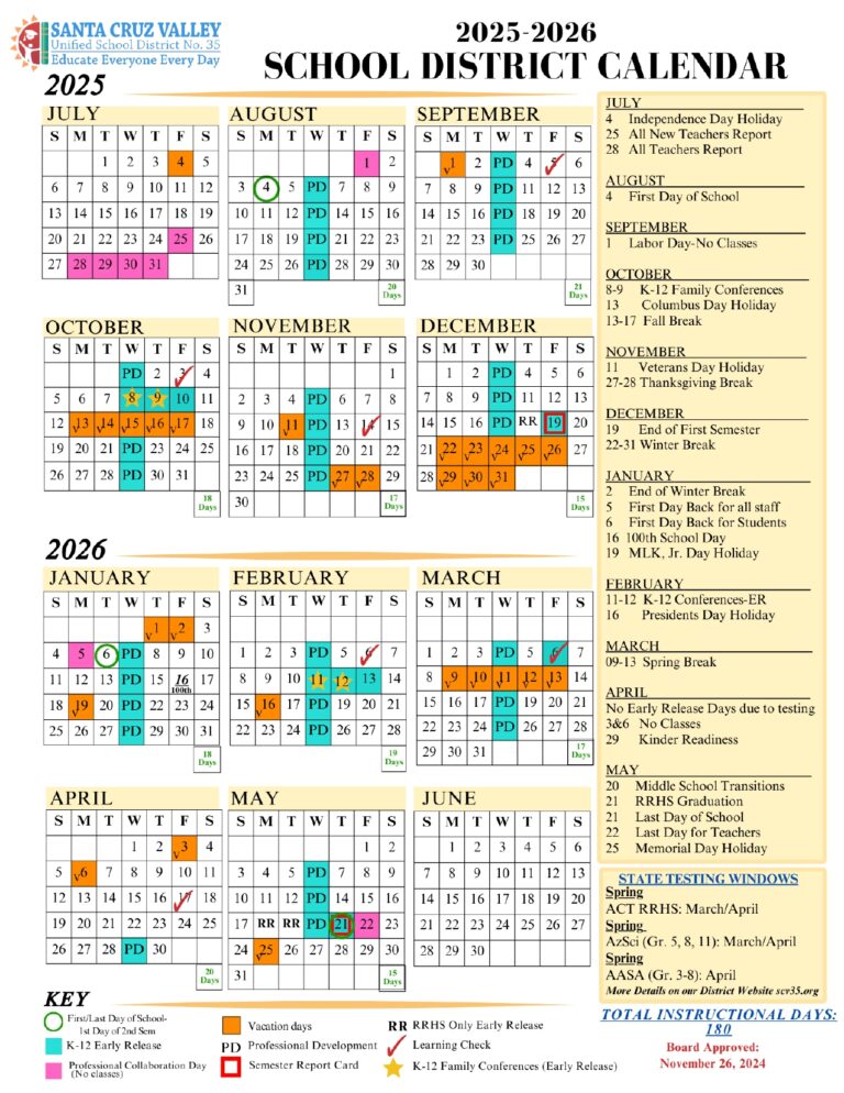 SANTA CRUZ VALLEY Unified School District Calendar 25 26 Revised PDF santa-cruz-valley-unified-school-district-calendar-25-26-revised-pdf