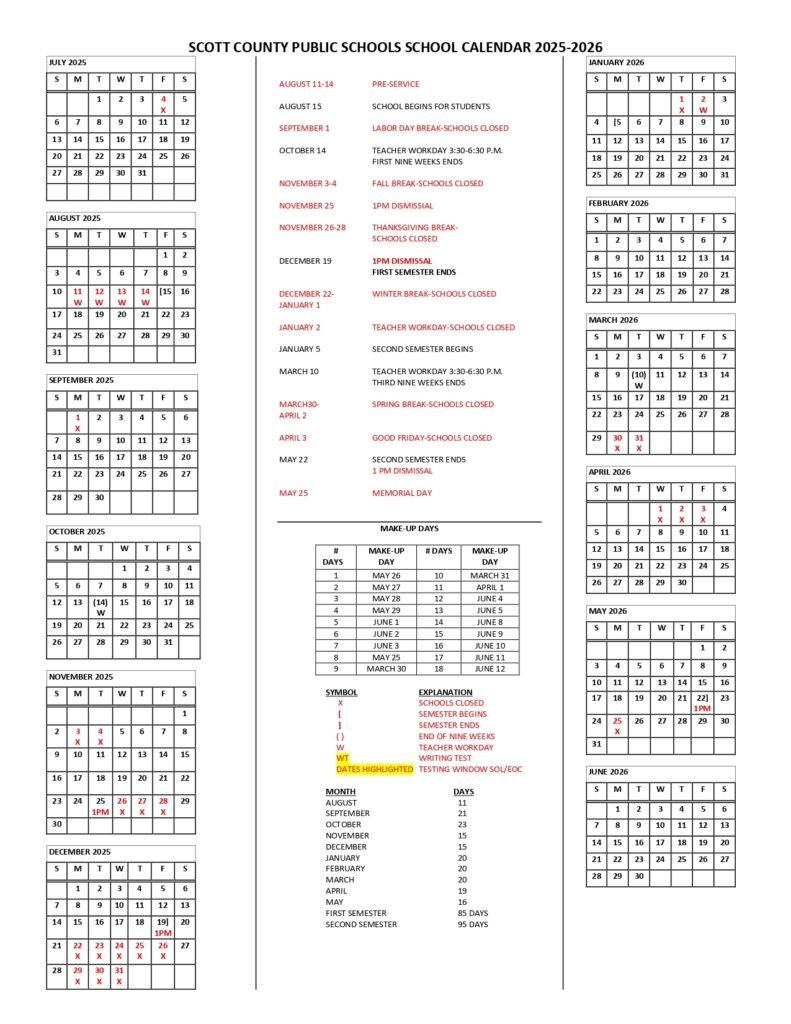 SCOTT COUNTY PUBLIC SCHOOLS CALENDAR