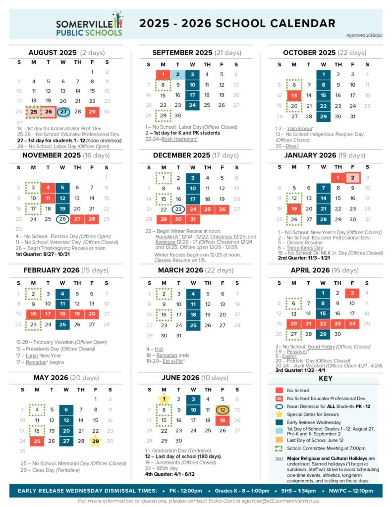Somerville Public Schools CALENDAR