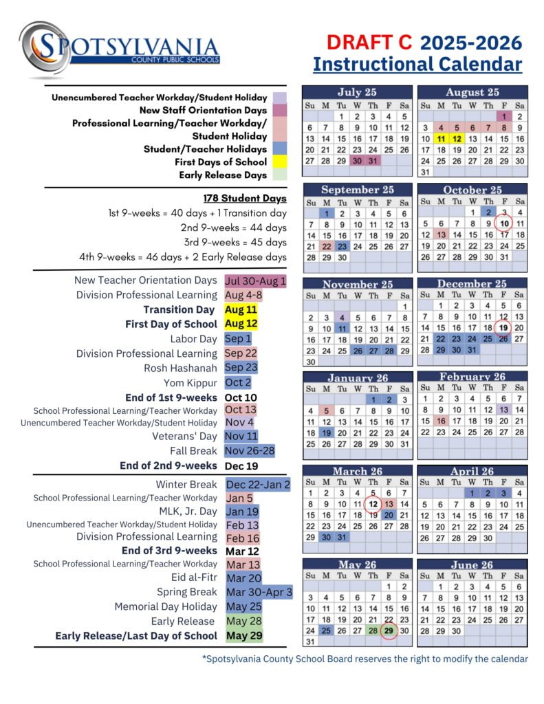 spotsylvania county public schools calendar