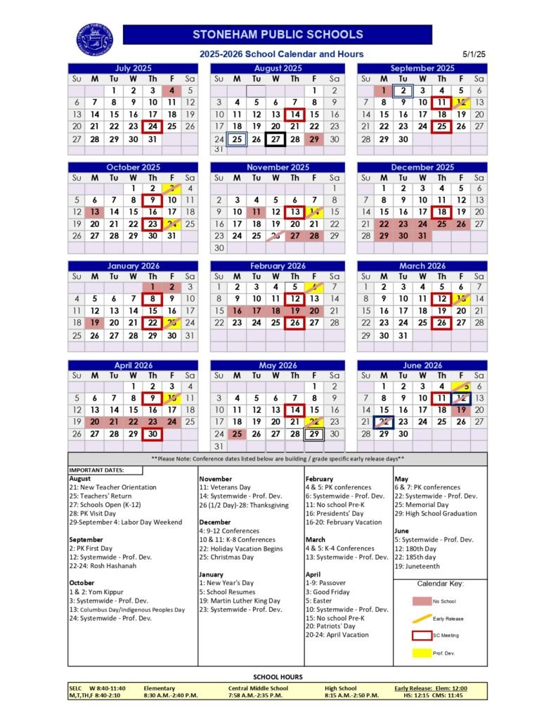 stoneham public schools calendar