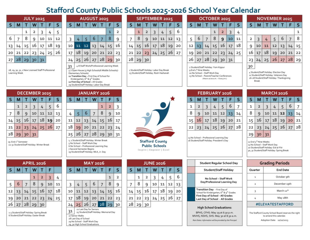 Stafford County Public Schools Calendar 2526 Revised [pdf] EduCounty