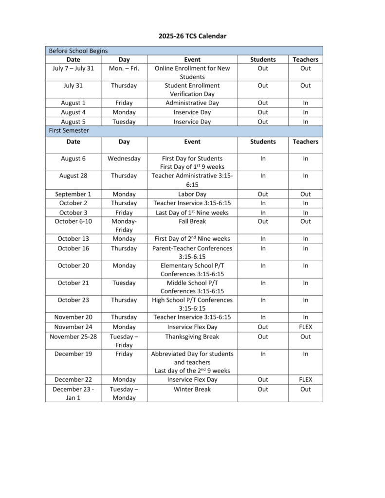 Tipton County Schools TN Calendar 25 26 Revised PDF EduCounty