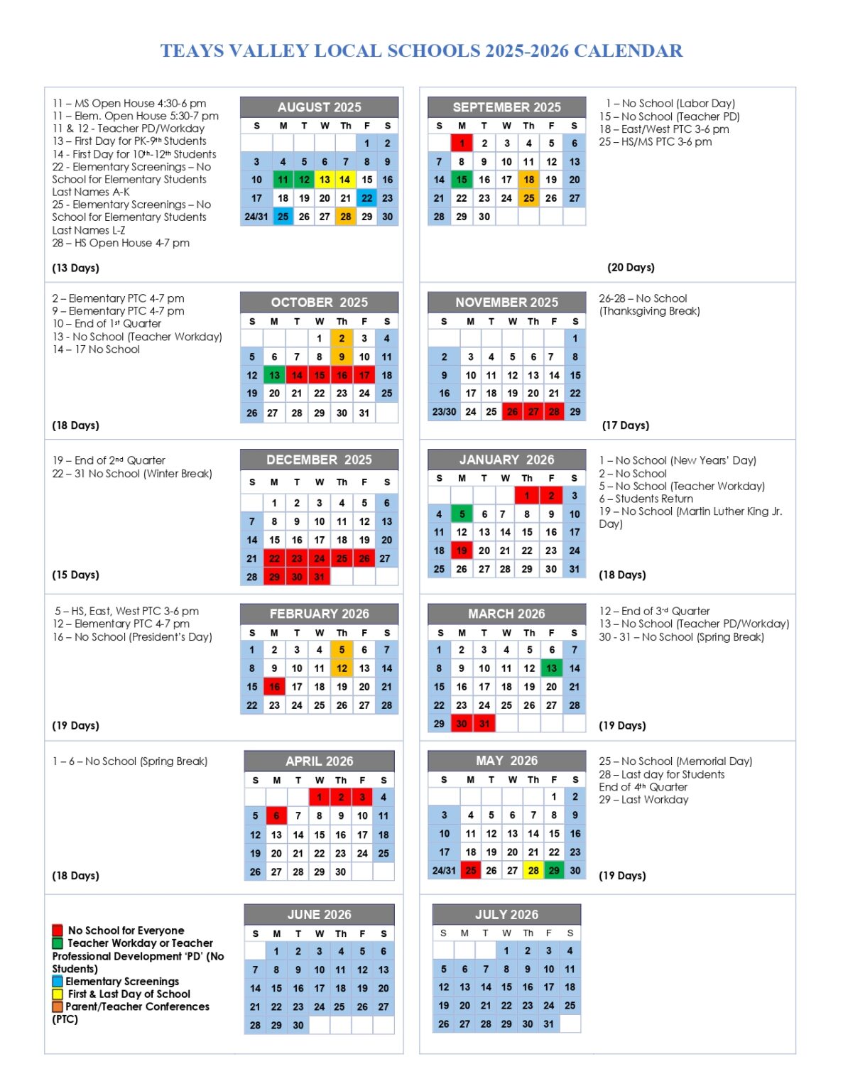 Teays Valley Schools calendar 2526 Revised [PDF] EduCounty