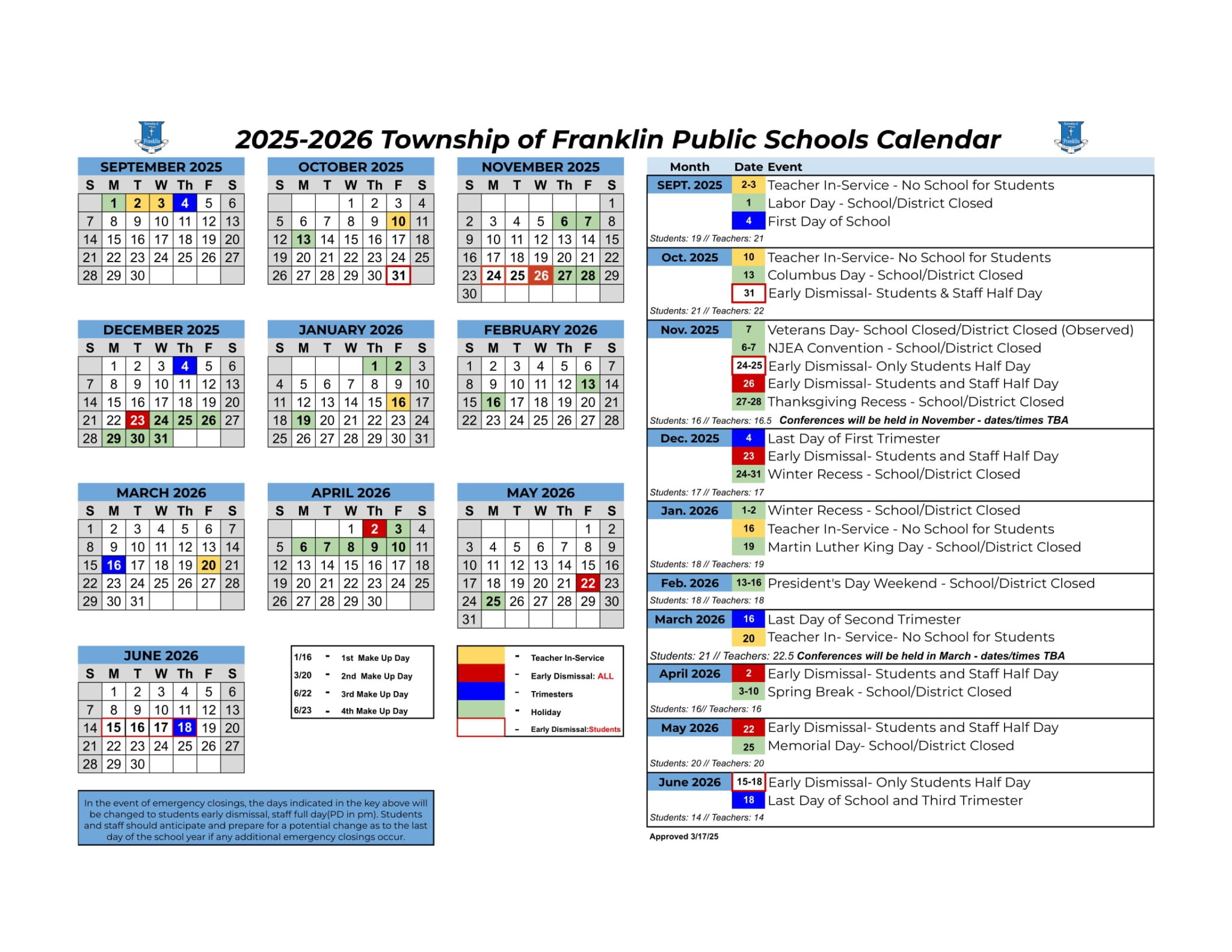 Township of Franklin Public Schools Calendar 25 26 Revised PDF Township of Franklin Public Schools Calendar 25 26 Revised PDF