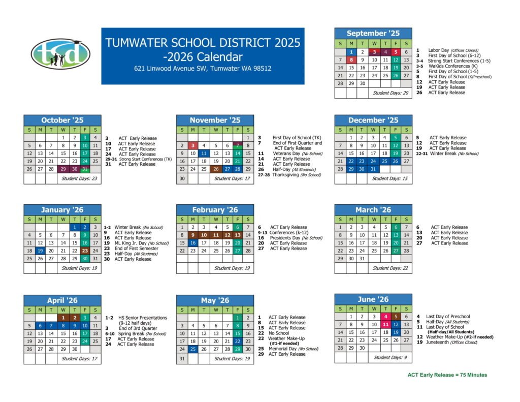 tumwater school district calendar