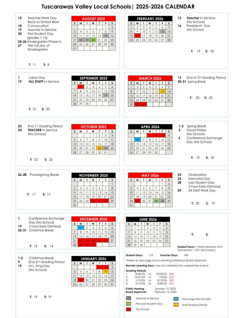 TUSCARAWAS VALLEY LOCAL SCHOOLS CALENDAR