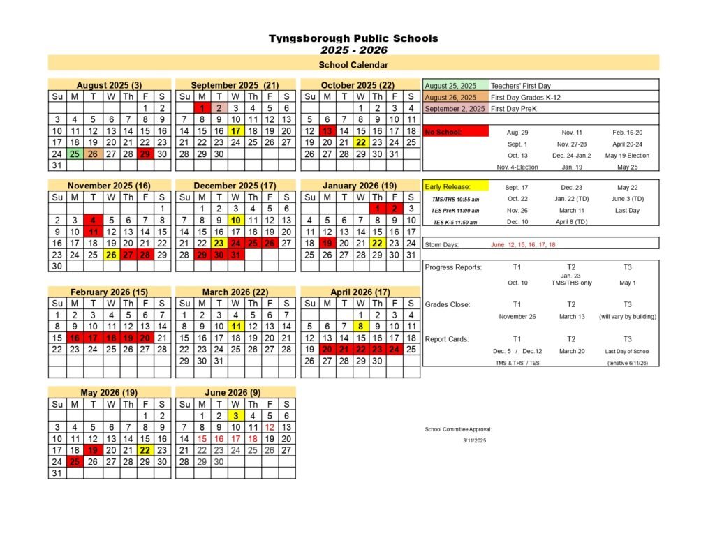 Tyngsborough Public Schools CALENDAR