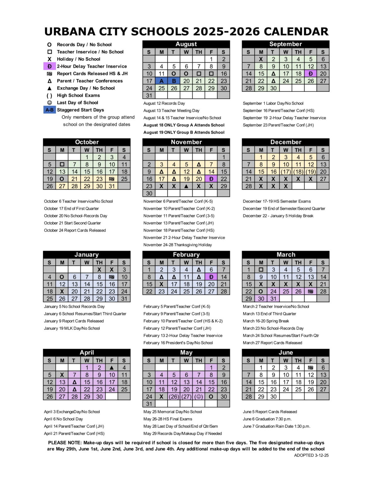 Urbana City Schools Calendar 25 26 Revised PDF EduCounty