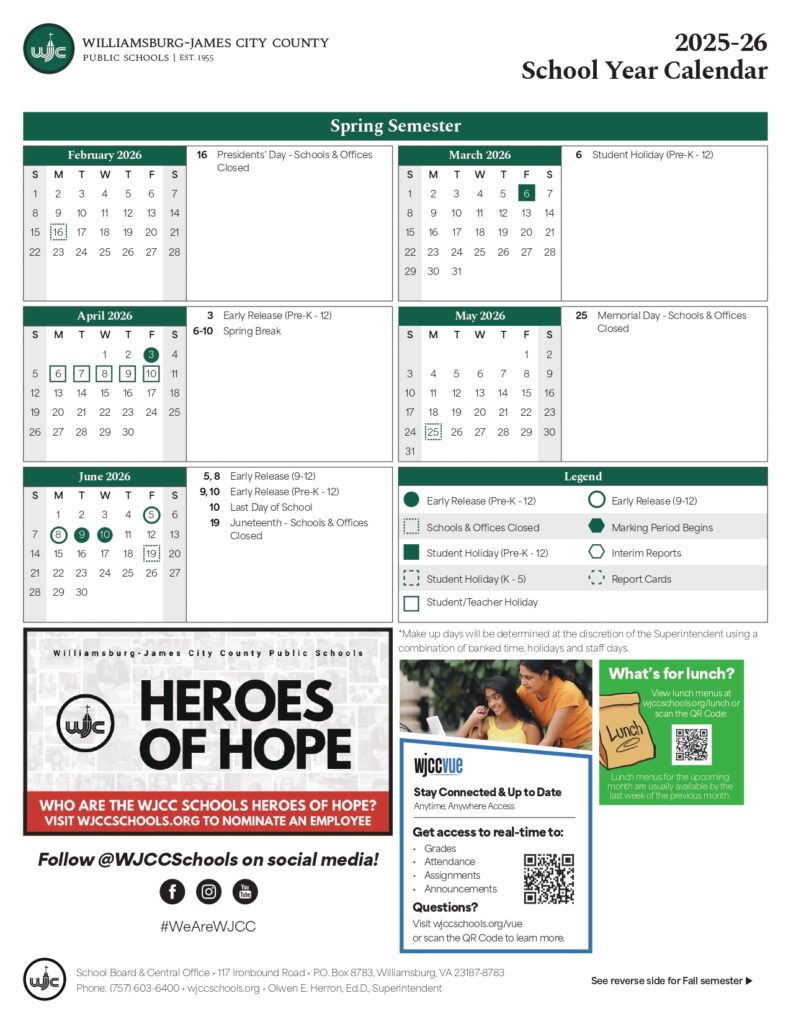 WilliamsburgJames city Public Schools Calendar 2526 Revised [pdf