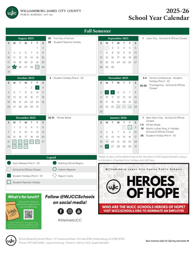 WilliamsburgJames City County School Calendar 2526 Revised [PDF