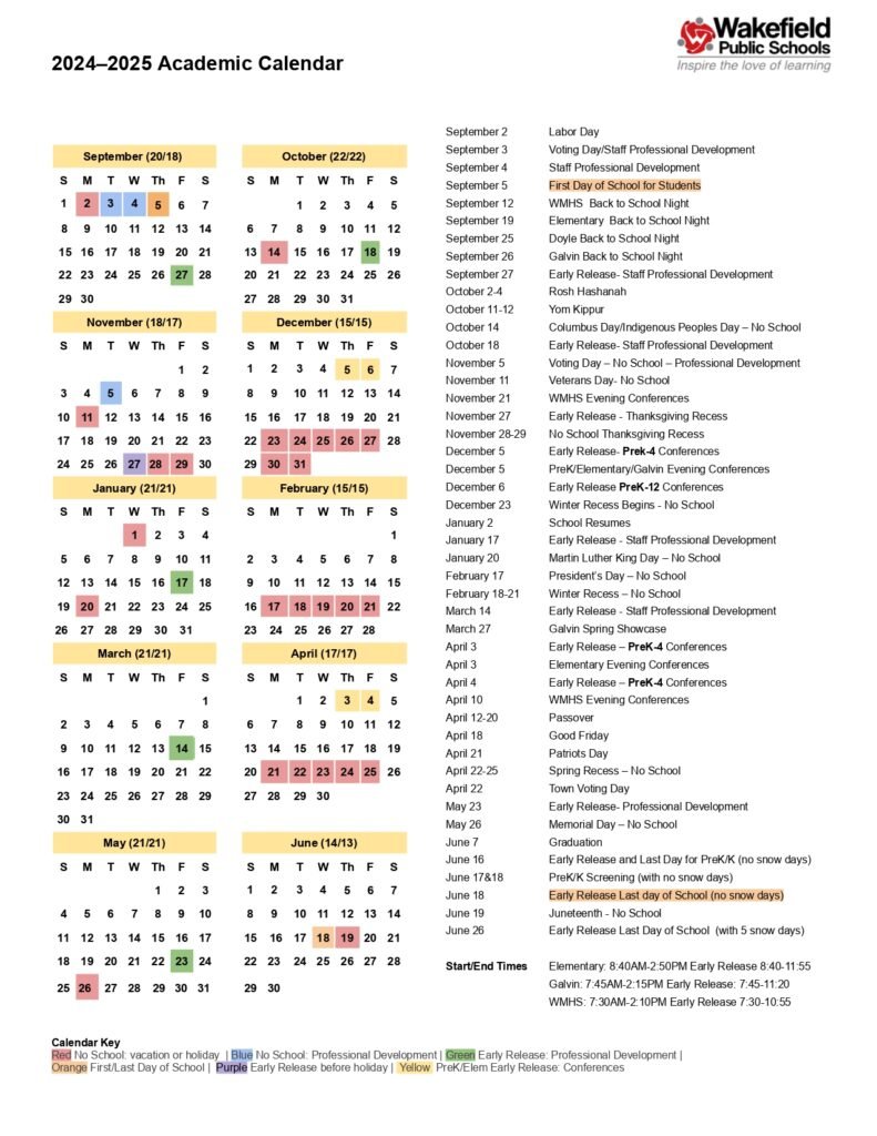 Wakefield Public Schools Calendar