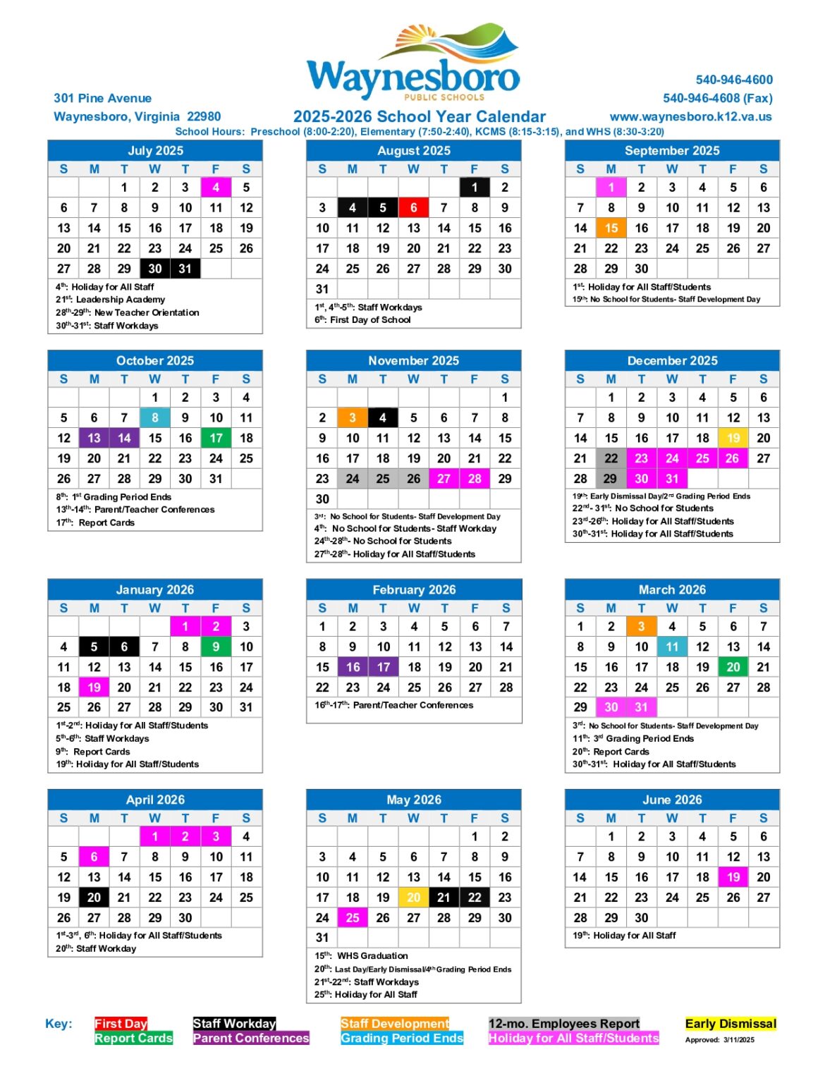 Waynesboro Public Schools Calendar 25 26 Revised PDF EduCounty