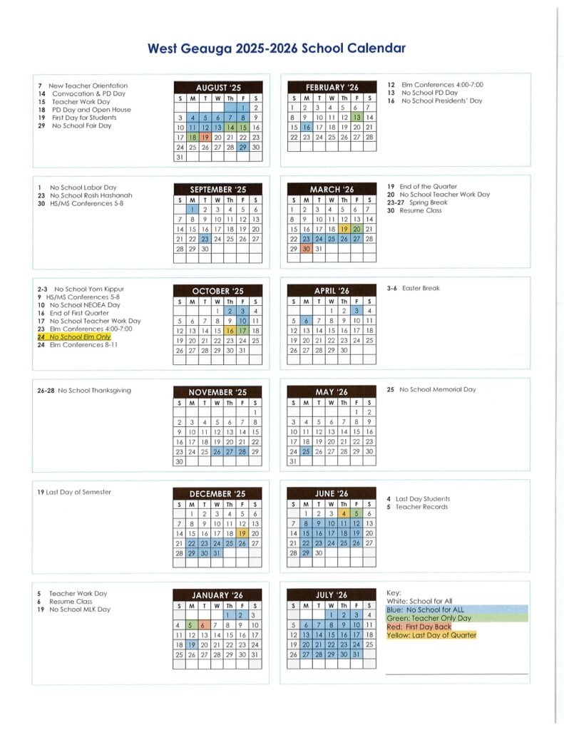 west geauga local schools calendar