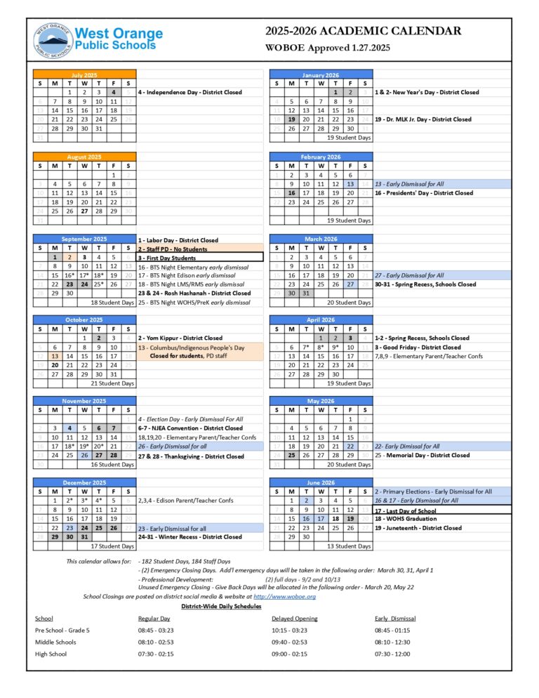 West Orange Public Schools Calendar 25-26 Revised [PDF] - EduCounty