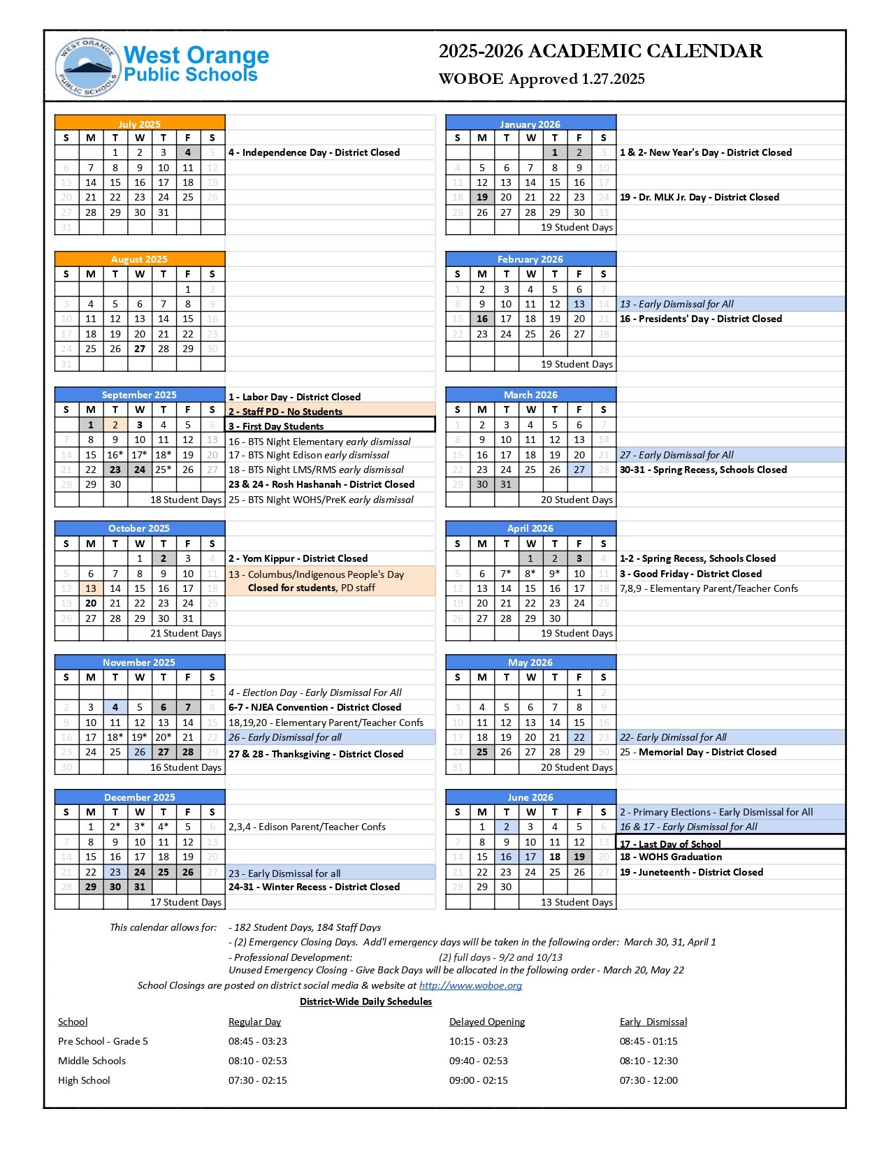 West Orange Public Schools Calendar 25 26 Revised PDF EduCounty West Orange Public Schools Calendar 25 26 Revised PDF EduCounty