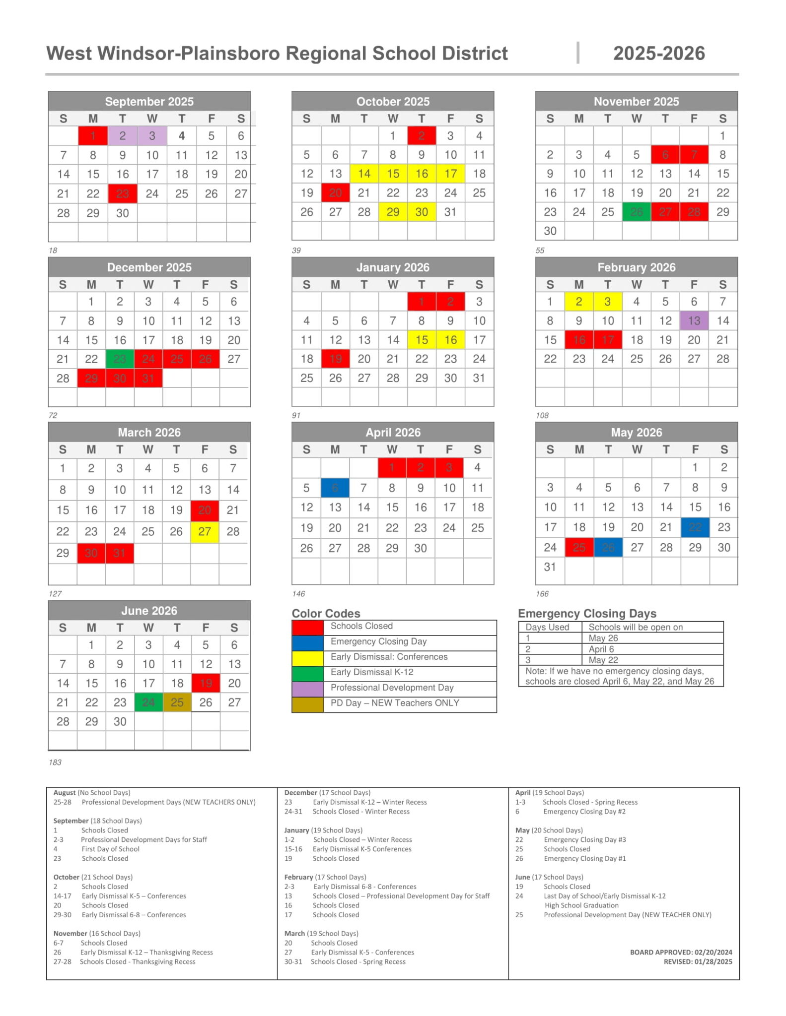 West WindsorPlainsboro Regional School District Calendar 2526 Revised