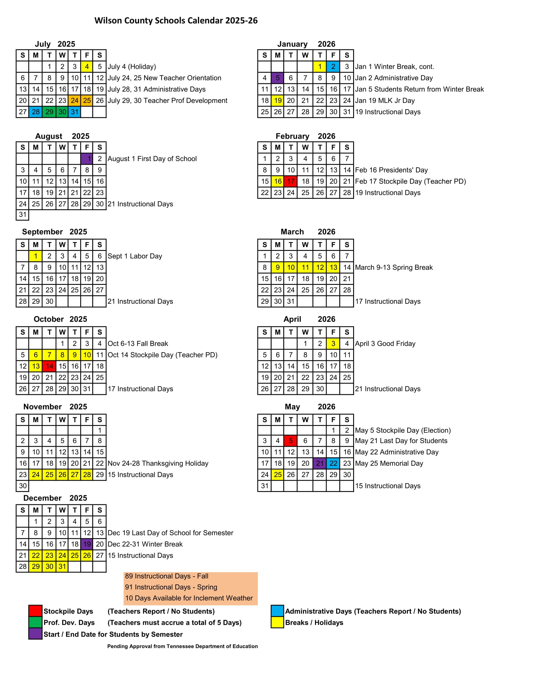 Wilson County Schools tn Calendar 2526 Revised [pdf] EduCounty