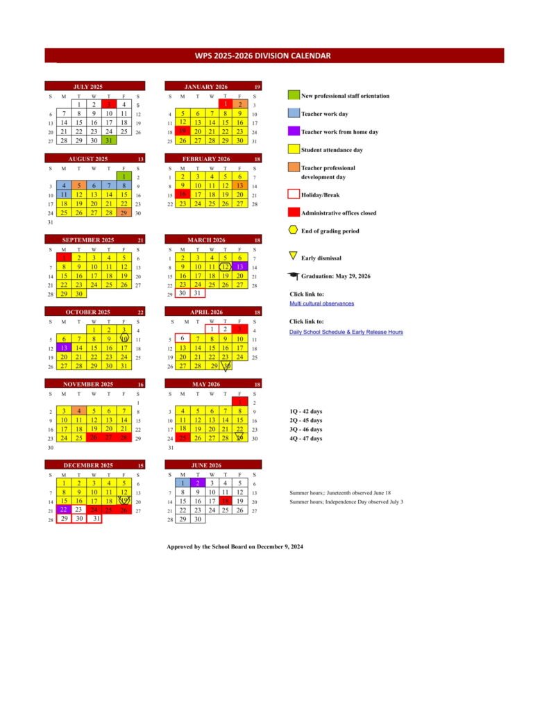 winchester Public Schools Calendar