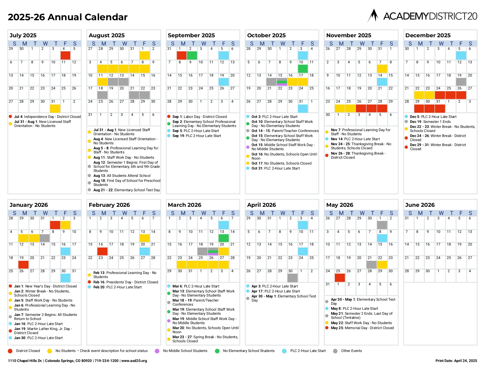 ACADEMY DISTRICT 20 Calendar 2526 Revised pdf EduCounty