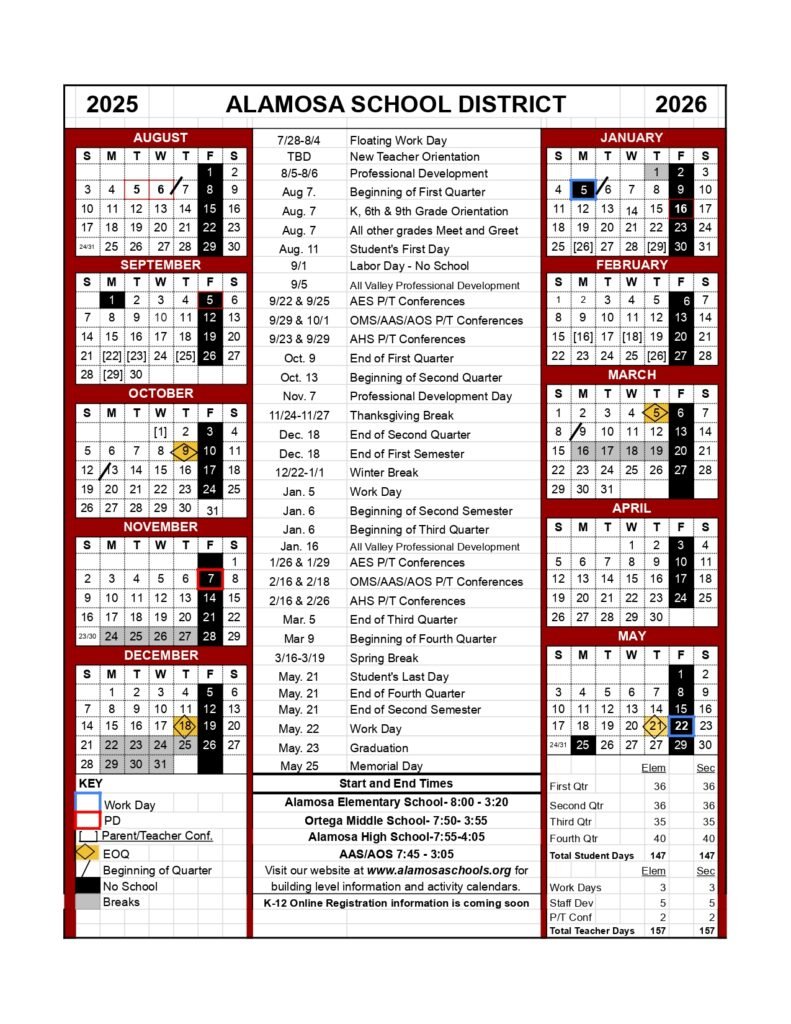 alamosa school calendar