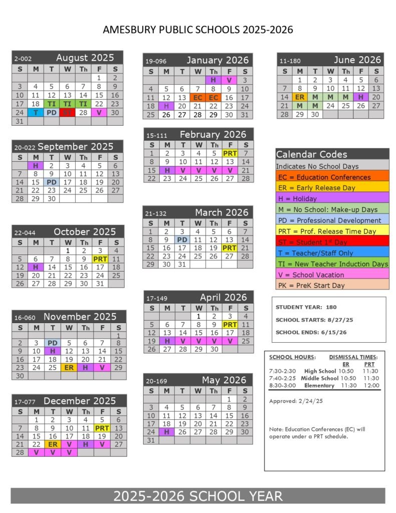 Amesbury Public Schools Calendar