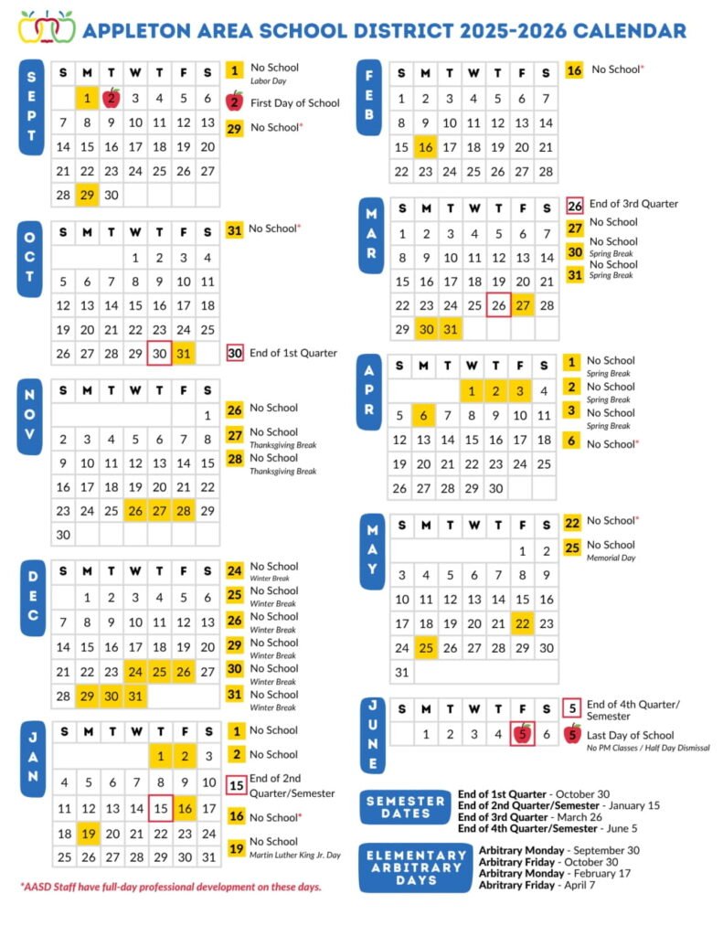 APPLETON AREA SCHOOL DISTRICT calendar