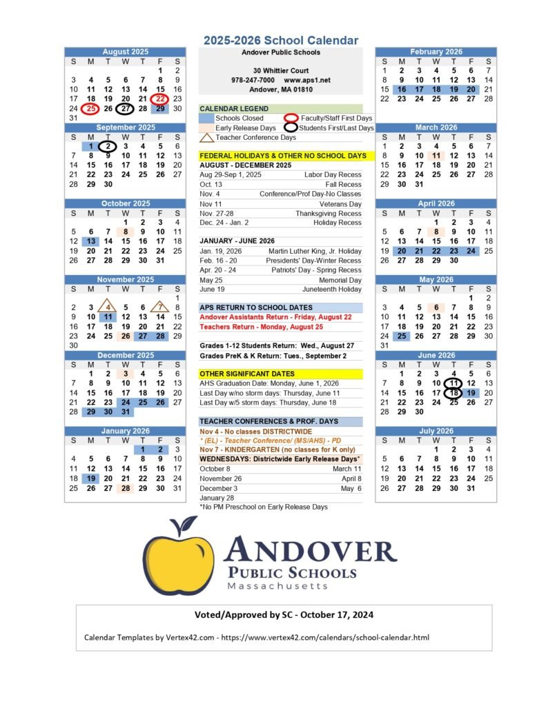 Andover Public Schools calendar