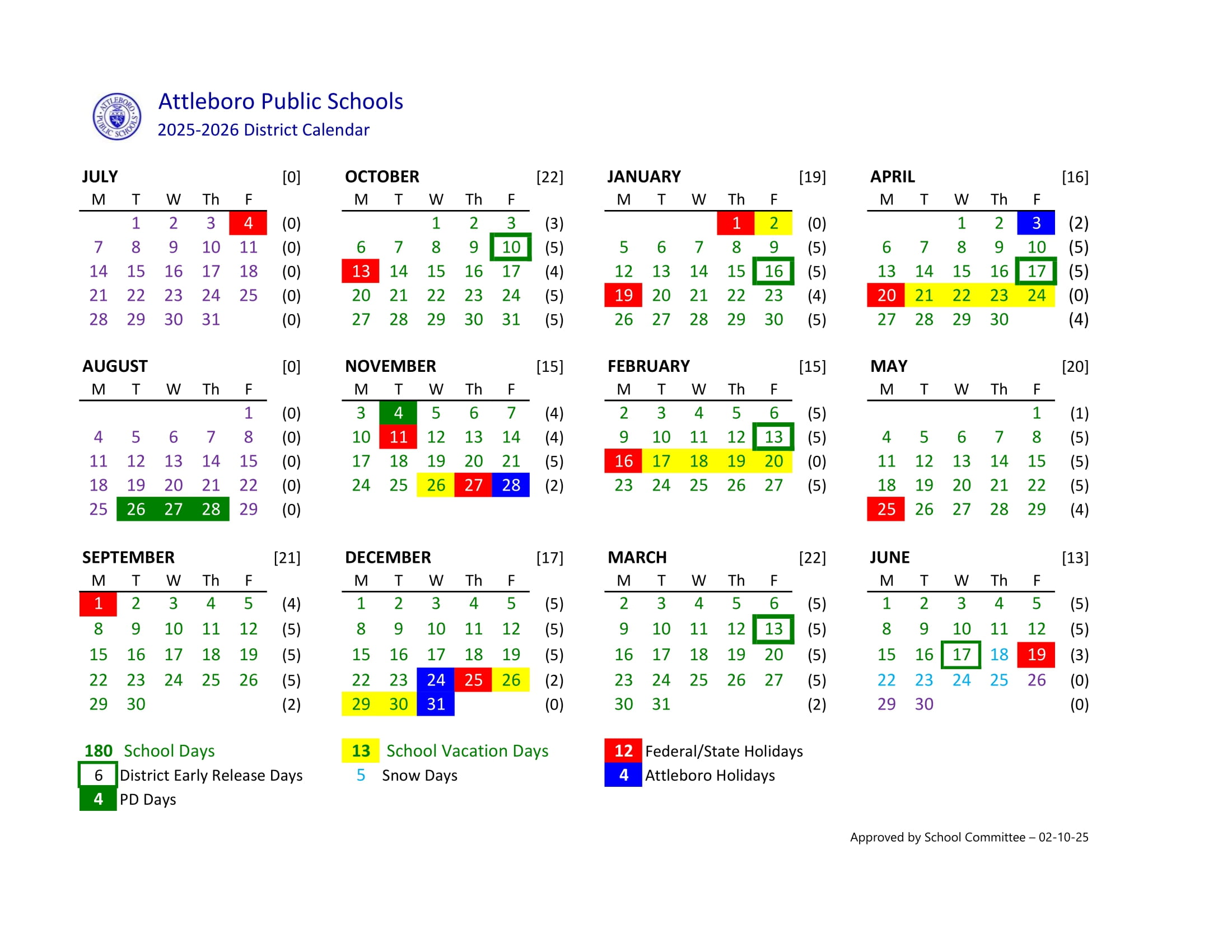 Attleboro Public Schools Calendar 25 26 Revised PDF EduCounty