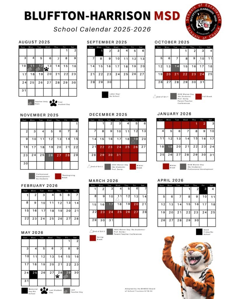 BLUFFTON-HARRISON MSD 2025-26 calendar