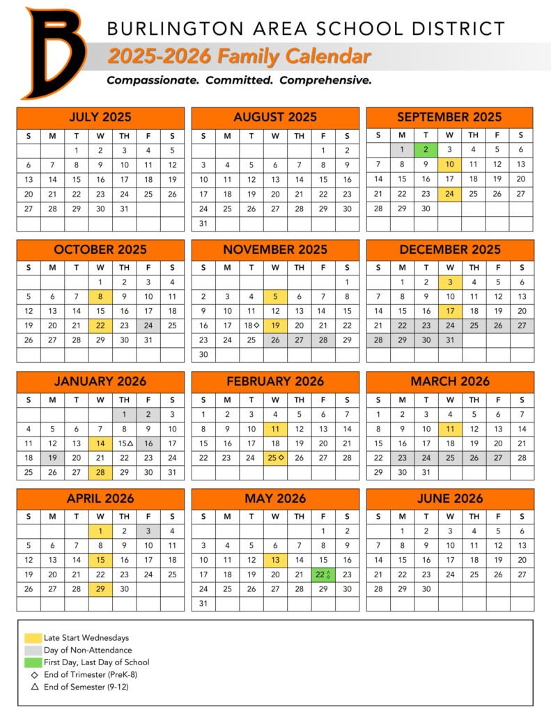 burlington area school district calendar