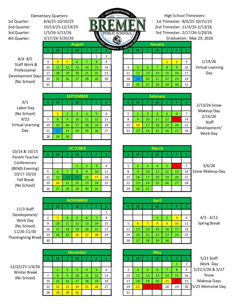 Bremen Public Schools calendar