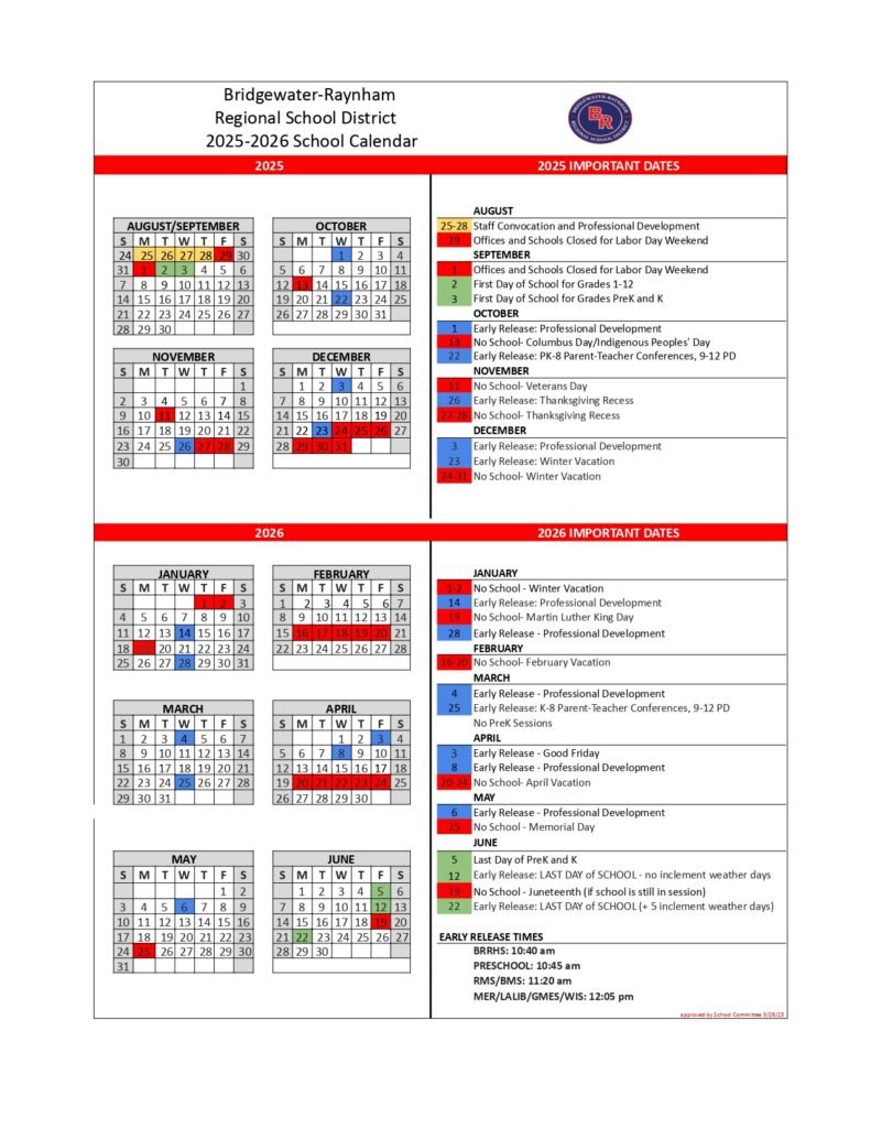 Bridgewater-Raynham Regional School District CALENDAR