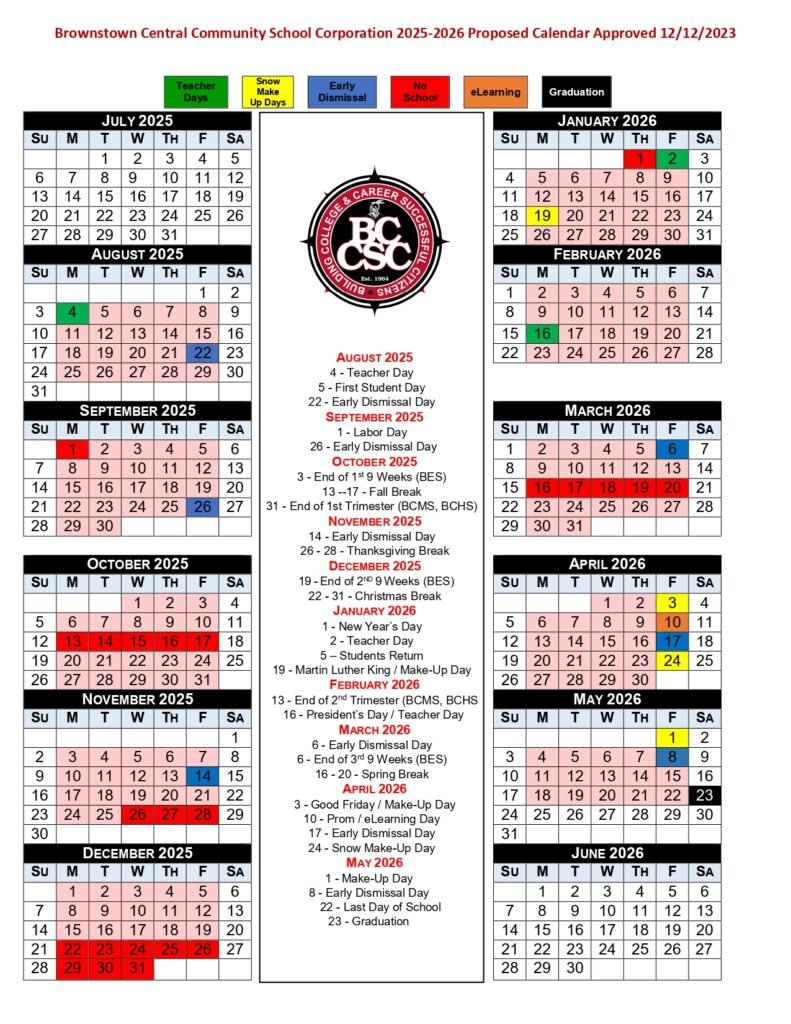 brownstown central community school corporation calendar