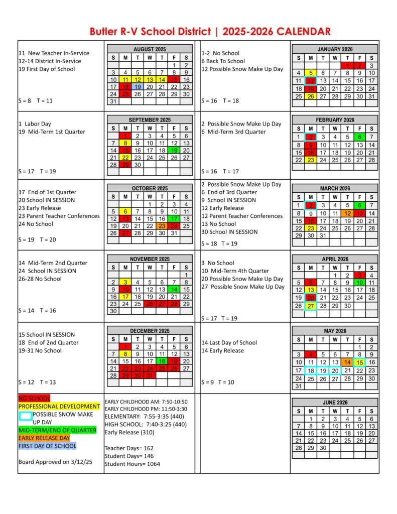 Butler R-V School District CALENDAR